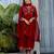Ruby red vichitra silk blend embroidered kurta pant dupatta set
