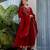 Ruby red vichitra silk blend embroidered kurta pant dupatta set