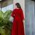 Ruby red vichitra silk blend embroidered kurta pant dupatta set