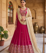 Pink Glamorous Faux Georgette Lehenga Set with Sequins & Thread Embroidery