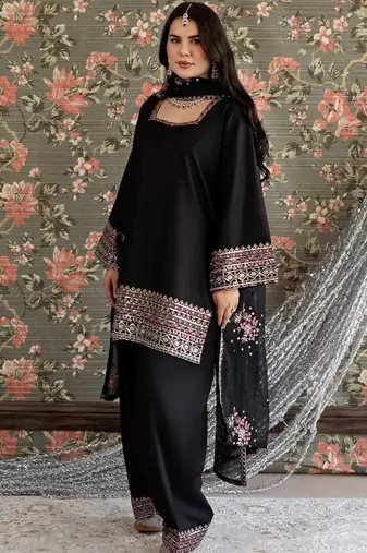 Black crepe thread embroidery fasrshi palazzo set