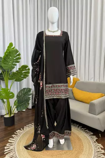 Black crepe thread embroidery fasrshi palazzo set