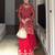 Red faux georgette thread embroidery sharara set