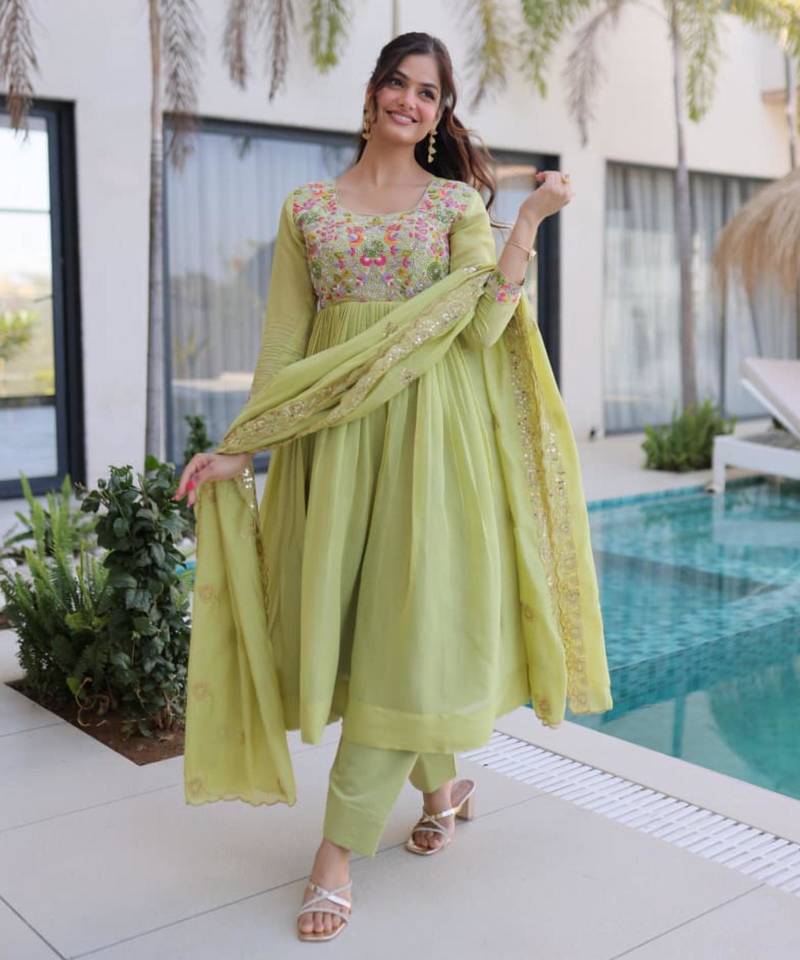 Light-green chanderi  gown set