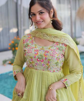 Light-green chanderi  gown set 2