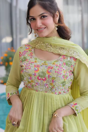 Light-green chanderi  gown set