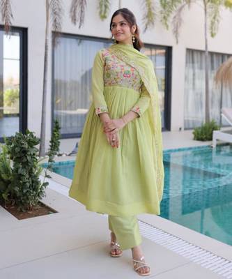Light-green chanderi  gown set 4