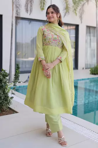 Light-green chanderi  gown set