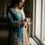 Teal-blue silk blend embroidered sharara set