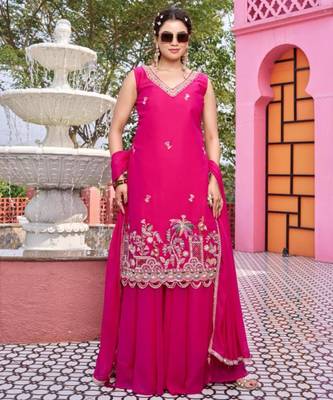 Pink georgette moti palazo set 1