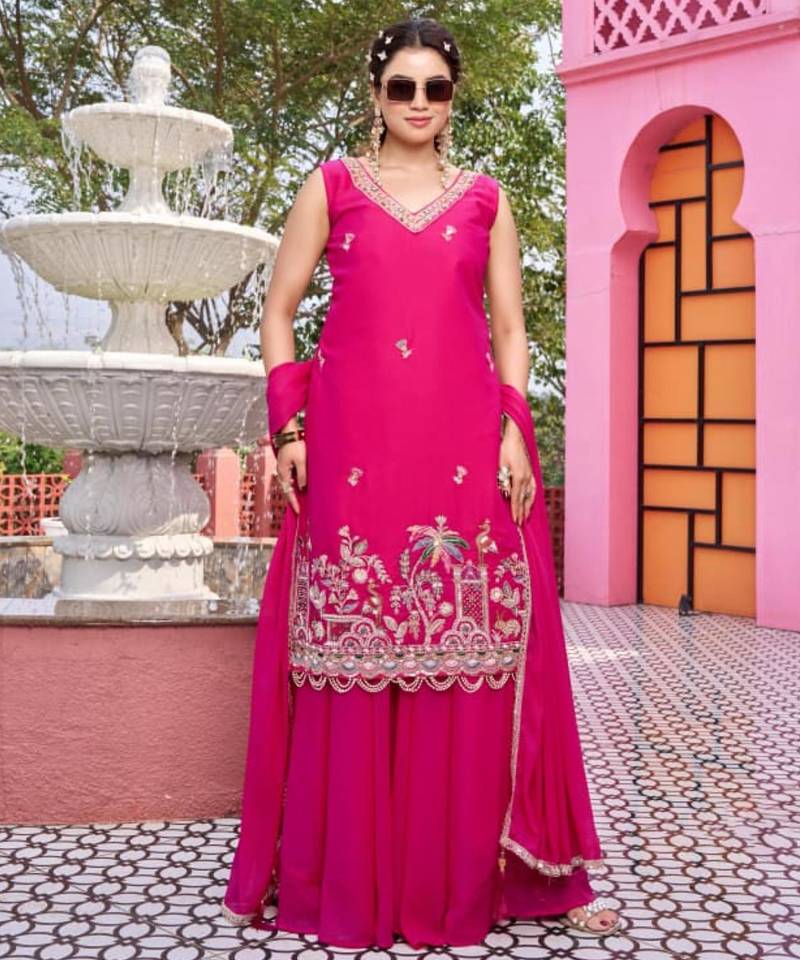 Pink georgette moti palazo set