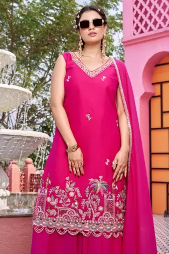 Pink georgette moti palazo set