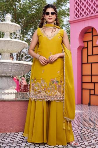 Mustard georgette moti palazzo set
