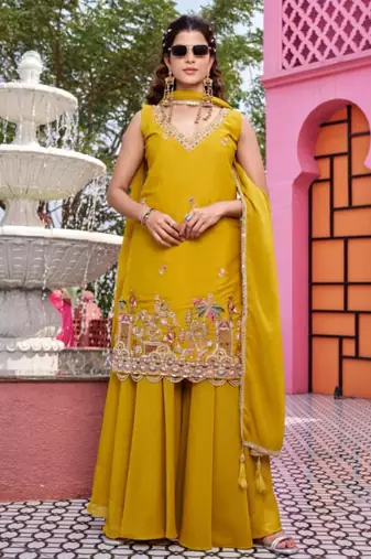 Mustard georgette moti palazzo set