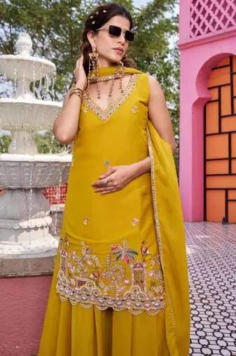 Mustard georgette moti palazzo set