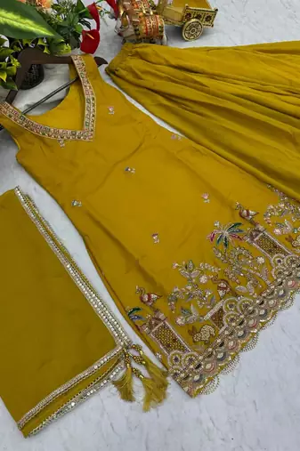 Mustard georgette moti palazzo set