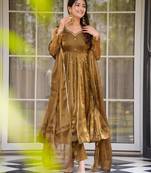 Brown silk blend thread trouser set