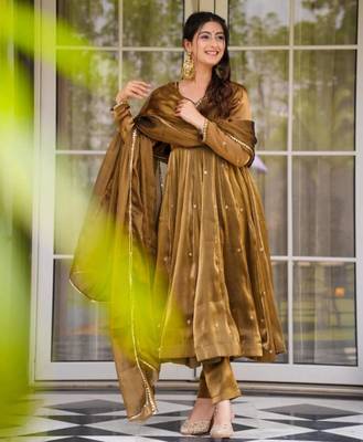 Brown silk blend thread trouser set 2