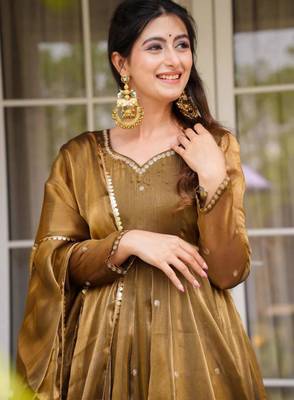 Brown silk blend thread trouser set 3