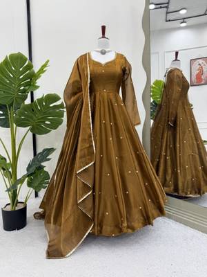 Brown silk blend thread trouser set 4