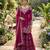 Magenta silk blend thread anarkali sharara set