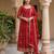Red silk blend embroidered gown set