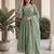 Green silk blend embroidered gown set