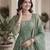 Green silk blend embroidered gown set