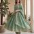 Green silk blend embroidered gown set