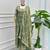 Green silk blend embroidered gown set
