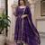 Purple silk blend embroidered gown set