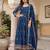 Navy-blue silk blend embroidered gown set