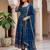 Navy-blue silk blend embroidered gown set