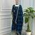Navy-blue silk blend embroidered gown set