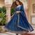 Navy-blue silk blend embroidered gown set
