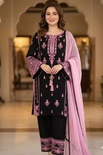 Black rayon embroidered palazzo set