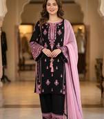 Black rayon embroidered palazzo set