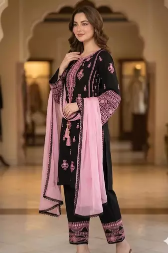 Black rayon embroidered palazzo set