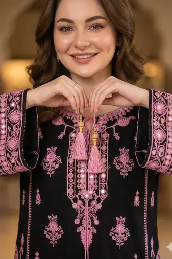 Black rayon embroidered palazzo set