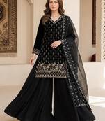 Black silk blend sequins kurti palazzo set