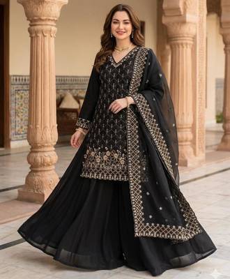 Black silk blend sequins kurti palazzo set 4