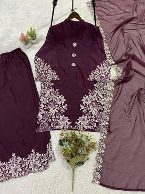Plum silk blend embroidered palazzo set 2