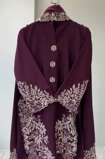 Plum silk blend embroidered palazzo set