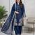 Navy-blue silk blend embroidered palazzo set