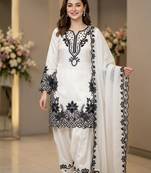 White silk blend embroidered farshi salwar set