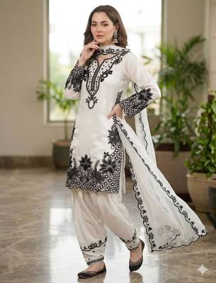 White silk blend embroidered farshi salwar set 3