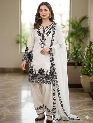White silk blend embroidered farshi salwar set 4