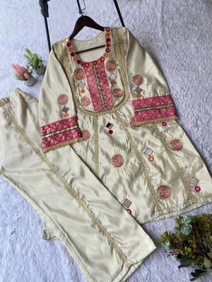 Cream silk blend embroidered palazzo set 2