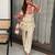 Cream silk blend embroidered palazzo set