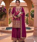 Purple silk blend embroidered palazzo set
